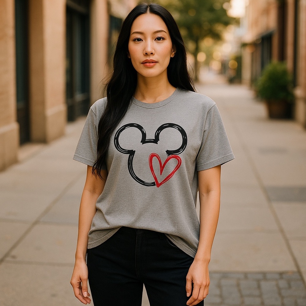 NWOT Gray T-Shirt with Mickey Mouse Design Size Large Unisex Valentine’s Day - Picture 1 of 7